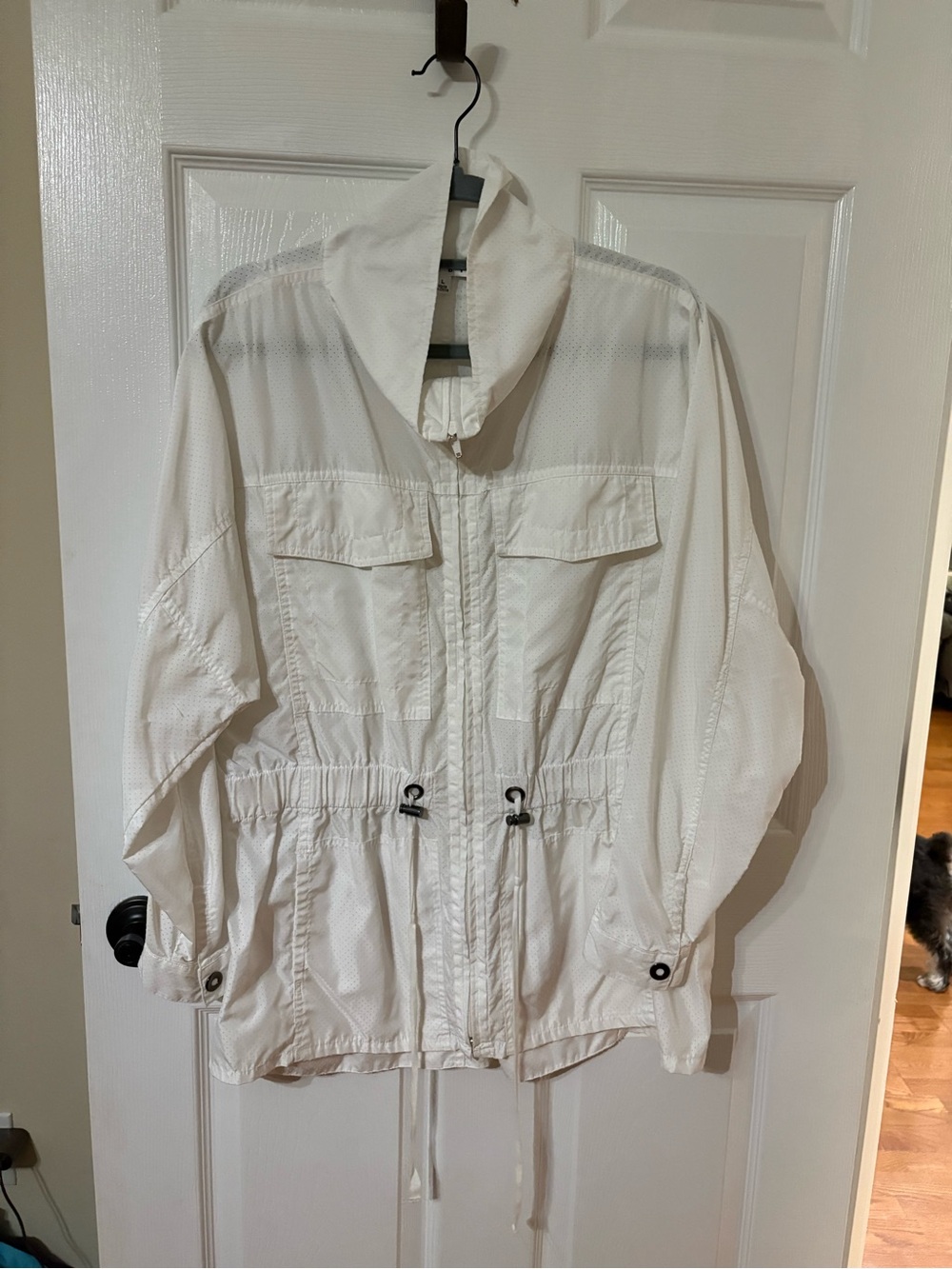 CAbi White Utility Drawstring Jacket with High Collar